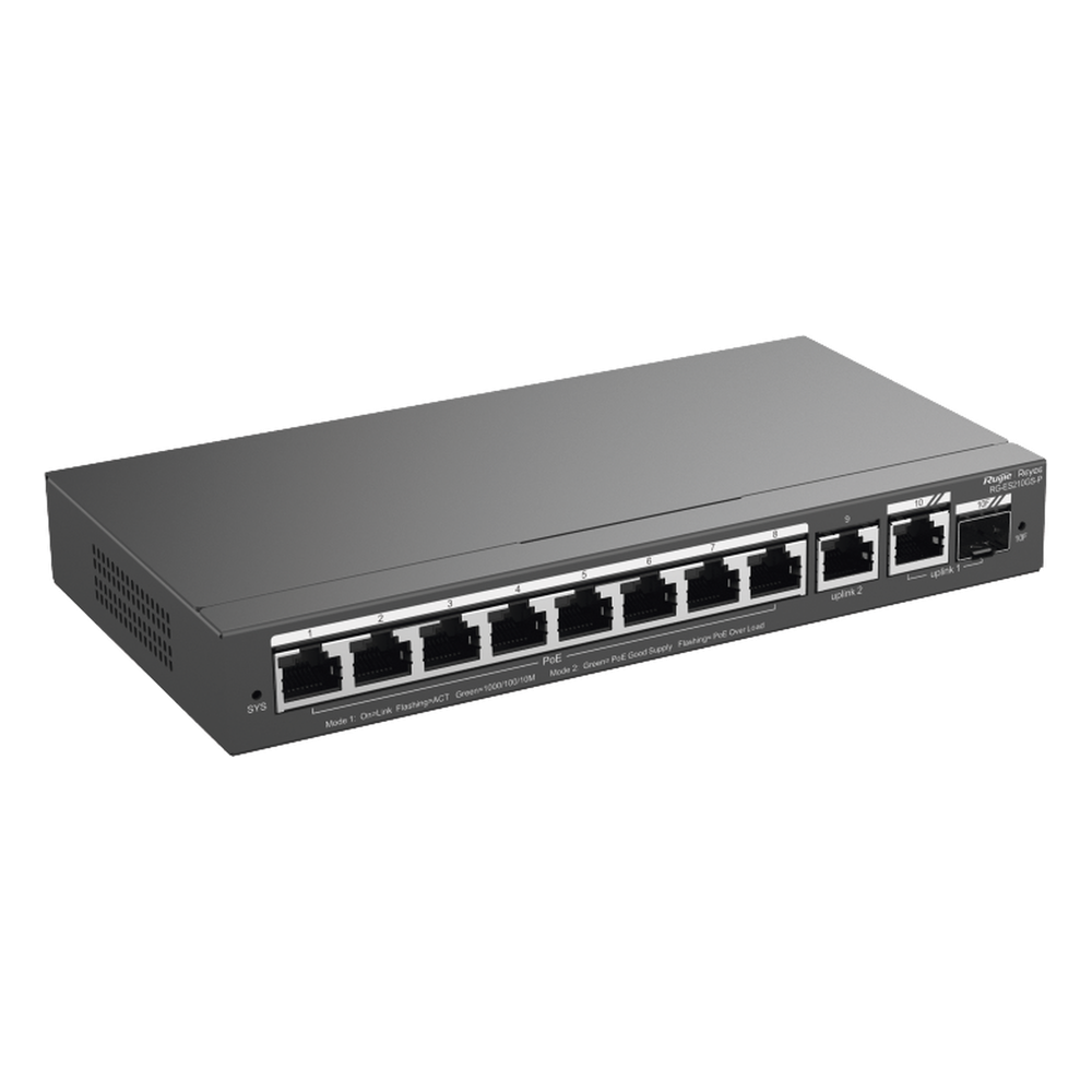 Switch Administrable con 8 puertos Gigabit PoE, 2 Uplinks Gigabit (1 SFP), gestión gratuita desde la nube