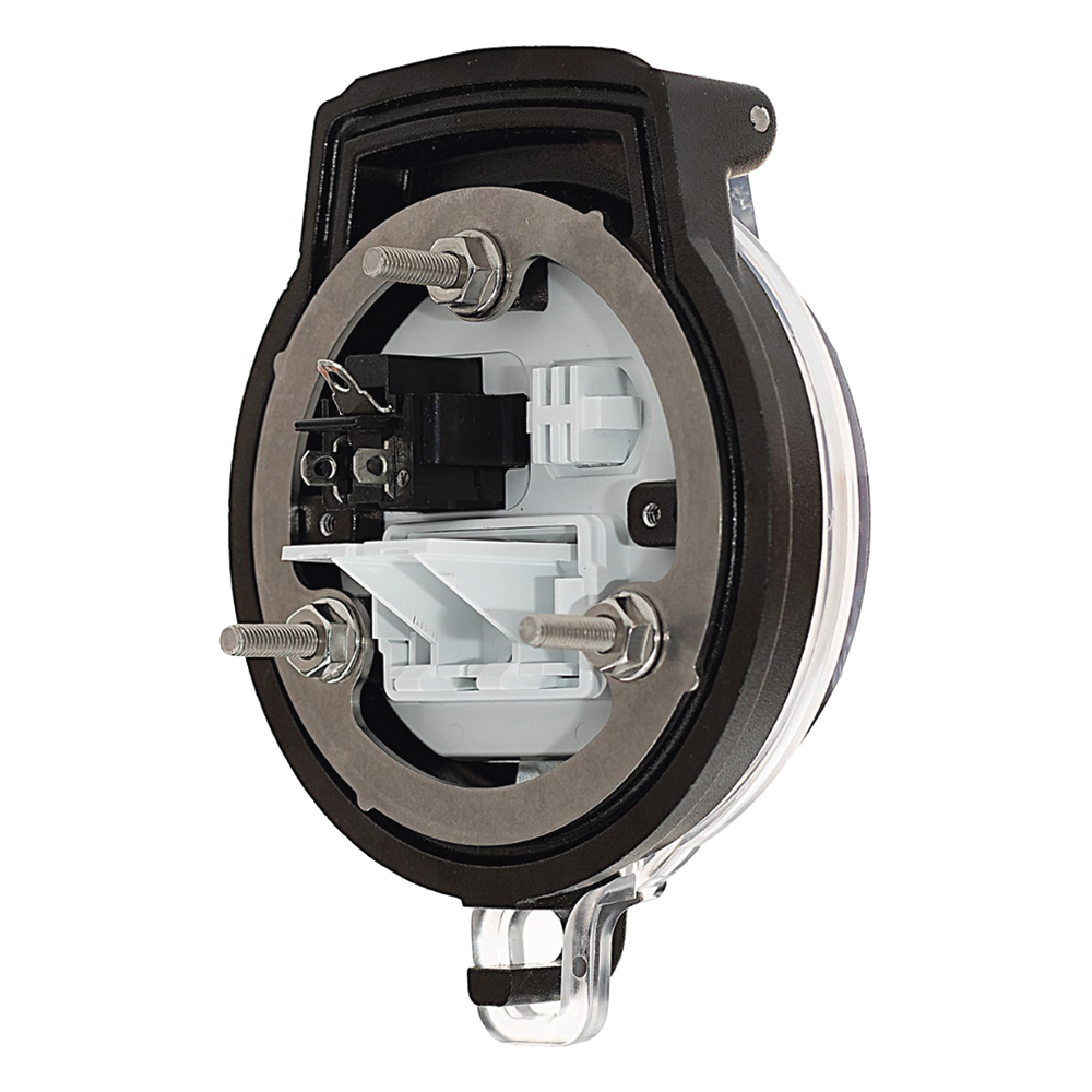 Dispositivo Circular de Puertos de Acceso a Datos, Con Dos Espacios Para Módulos Mini-Com y Un Receptáculo NEMA 5-15R, Protección IP66, de 3" de Diámetro