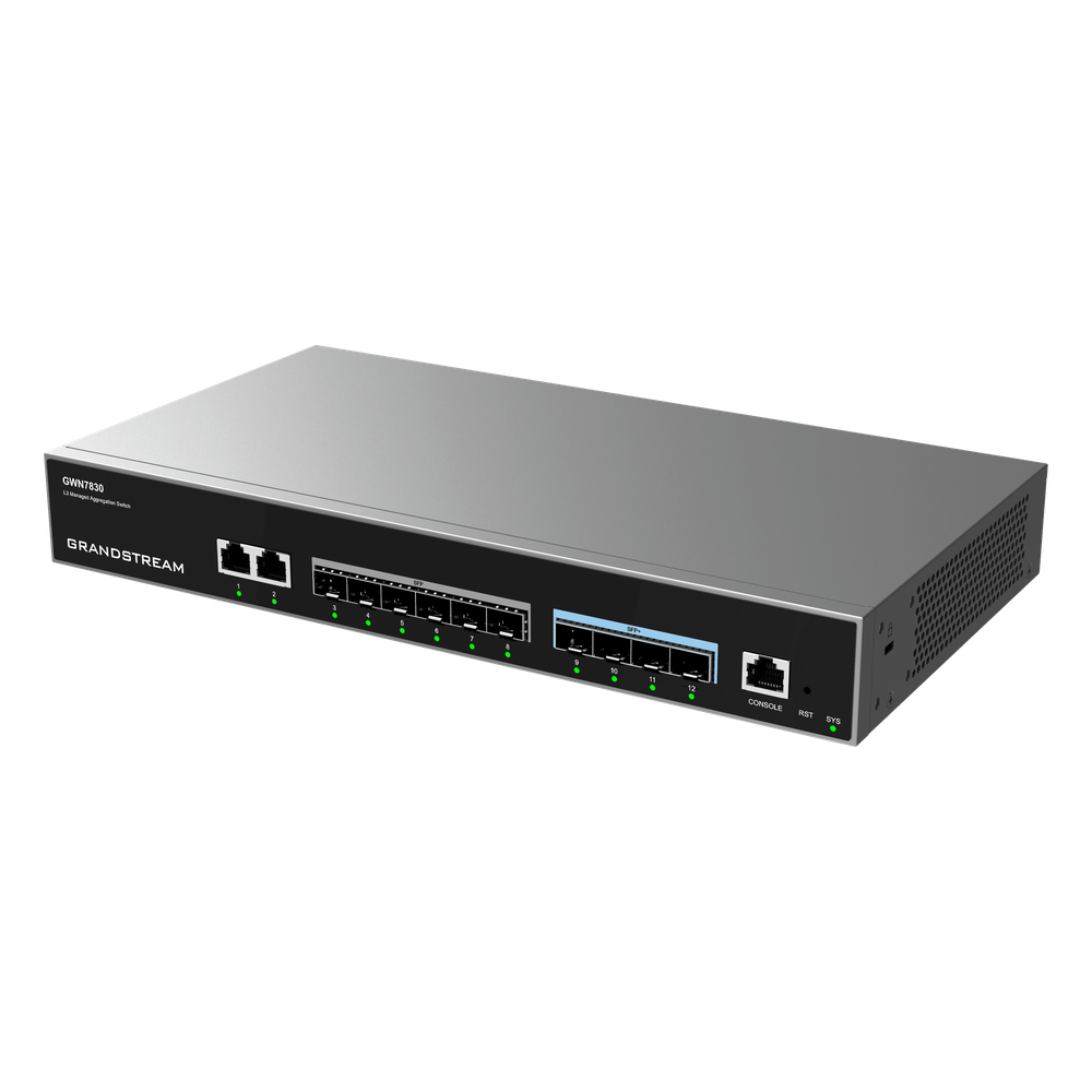 Switch de Agregación Capa 3 GWN7830 / 2 Puertos Gigabit Ethernet / 6 Puertos Gigabit SFP / 4 Puertos 10Gigabit SFP+ / QoS Integrada / Soporte IPv6 e IPv4 / Seguridad Avanzada / Stacking /