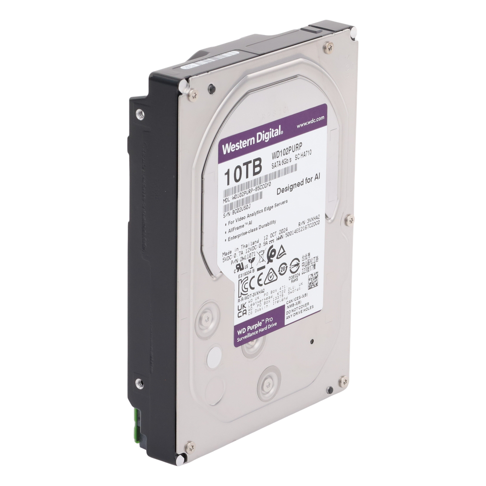 Disco Duro Purple Pro de 10 TB / 7200 RPM / Optimizado para Soluciones de Videovigilancia con Analiticos (Meta Data) / Uso 24-7 / 5 Años de Garantia