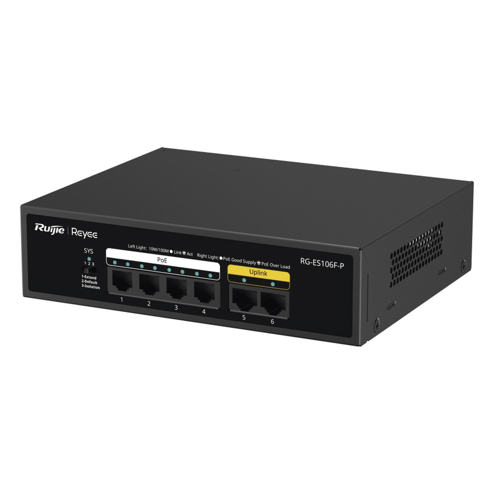 Switch PoE+ no Administrable, 6 Puertos 10/100 Mbps, hasta 54 Watts