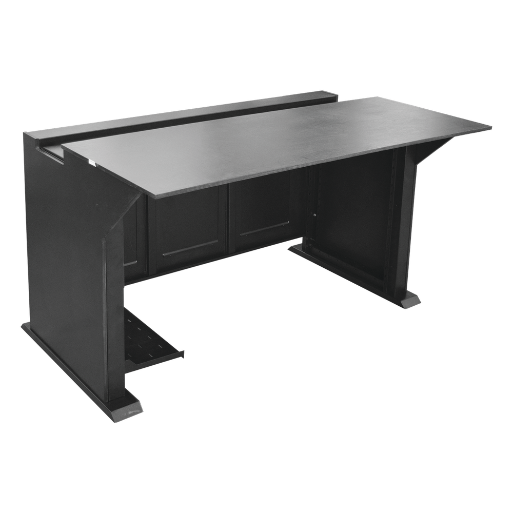 Escritorio Estación Mobiliaria Profesional de Monitoreo y Control / Videovigilancia / Acceso / Alarmas / Etc... / Metal Negro y Madera Tono Oscuro