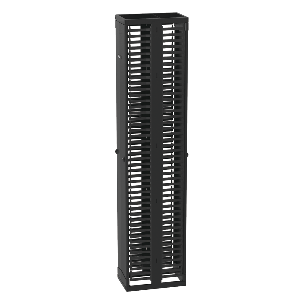Organizador Vertical PatchRunner™, Doble (Frontal y Posterior), Para Rack Abierto de 45 Unidades, 12in de Ancho, Color Negro