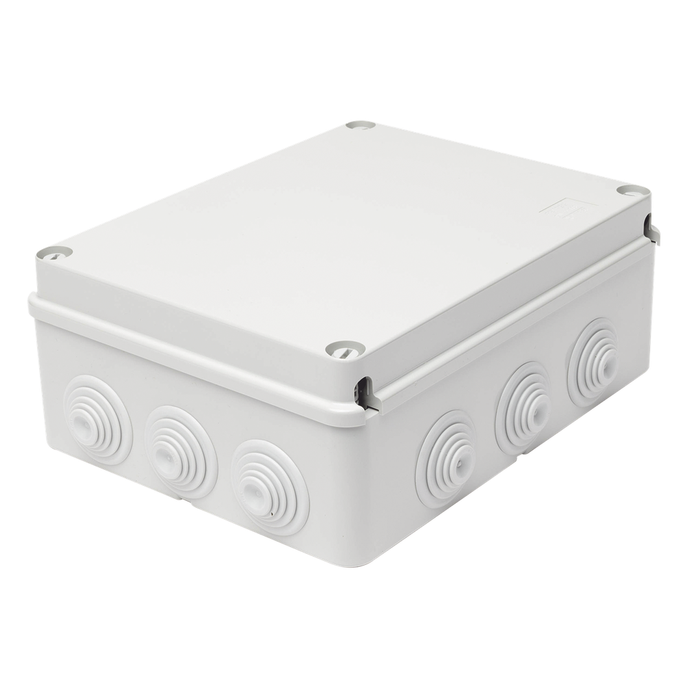 Caja Estanca de PVC Para Derivación y Conexión, 12 Entradas, Tapa Atornillada, 240x190x90 mm (Área interna), Uso Exterior IP55, Material que no Propaga el Fuego y Libre de Hálogenos