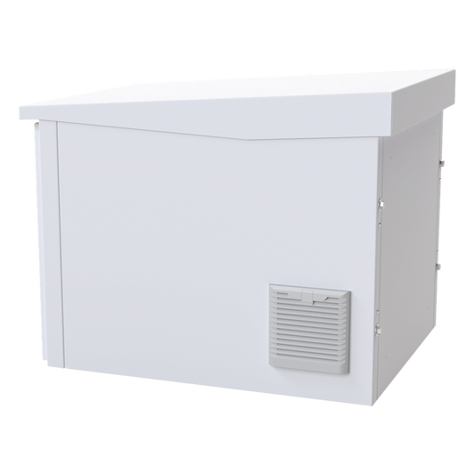Gabinete PROFUNDO hasta 705 mm  de profundidad, de Exterior de 9UR con Ventiladores y Termostato, Se envía el Gabinete Armado, (Montaje a poste o torre se vende por separado).