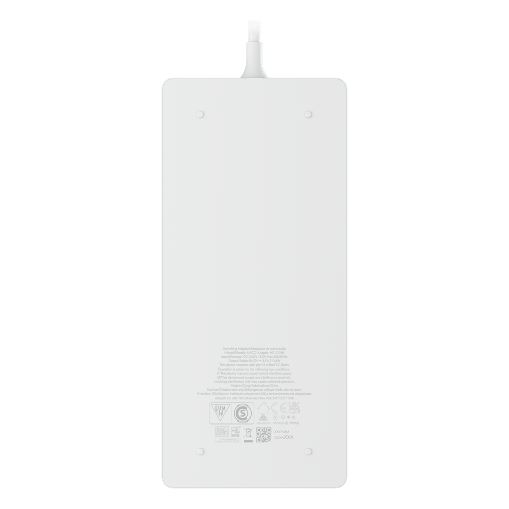 Adaptador de Corriente AC 210W / Entrada 100-240V AC / Salida 54V DC / Compatible con Switches PoE UniFi / Montaje en Pared / Cable AC 1.5m / Compatible con Switches UniFi Ultra, Pro Max 16 POE, y Flex 2.5G 8 POE