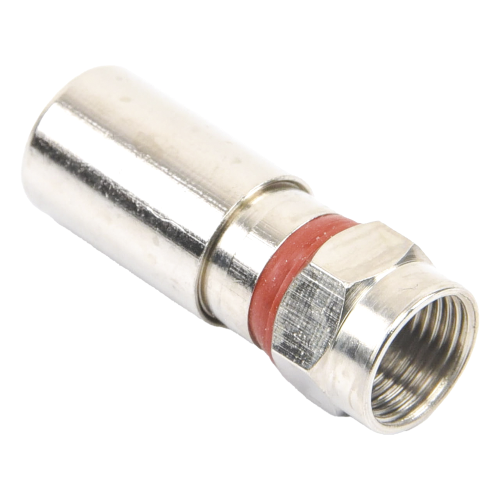 Conector F Macho de Compresión, Metálico para cable RG-6, Cuerpo de Bronce Niquelado.