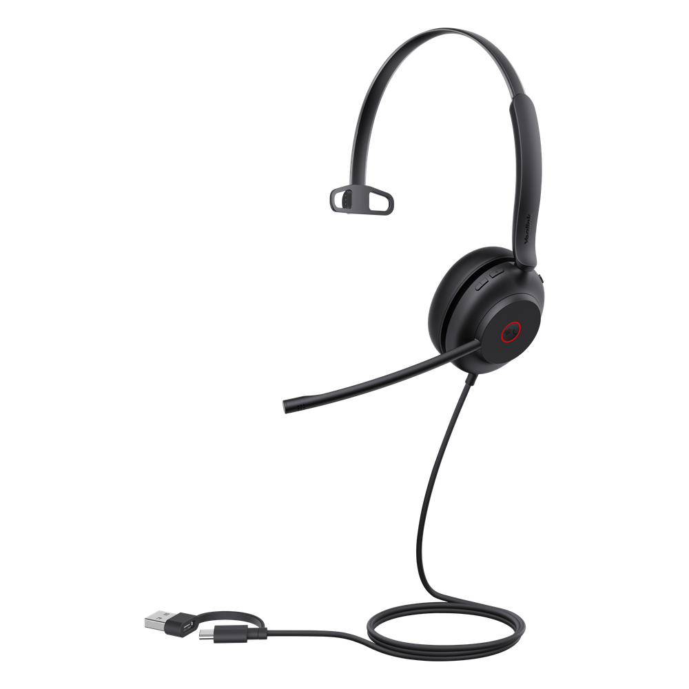 Diadema USB Yealink UH35 Mono Teams con Cancelación Activa de Ruido con 2 Micrófonos y Busylight Automático