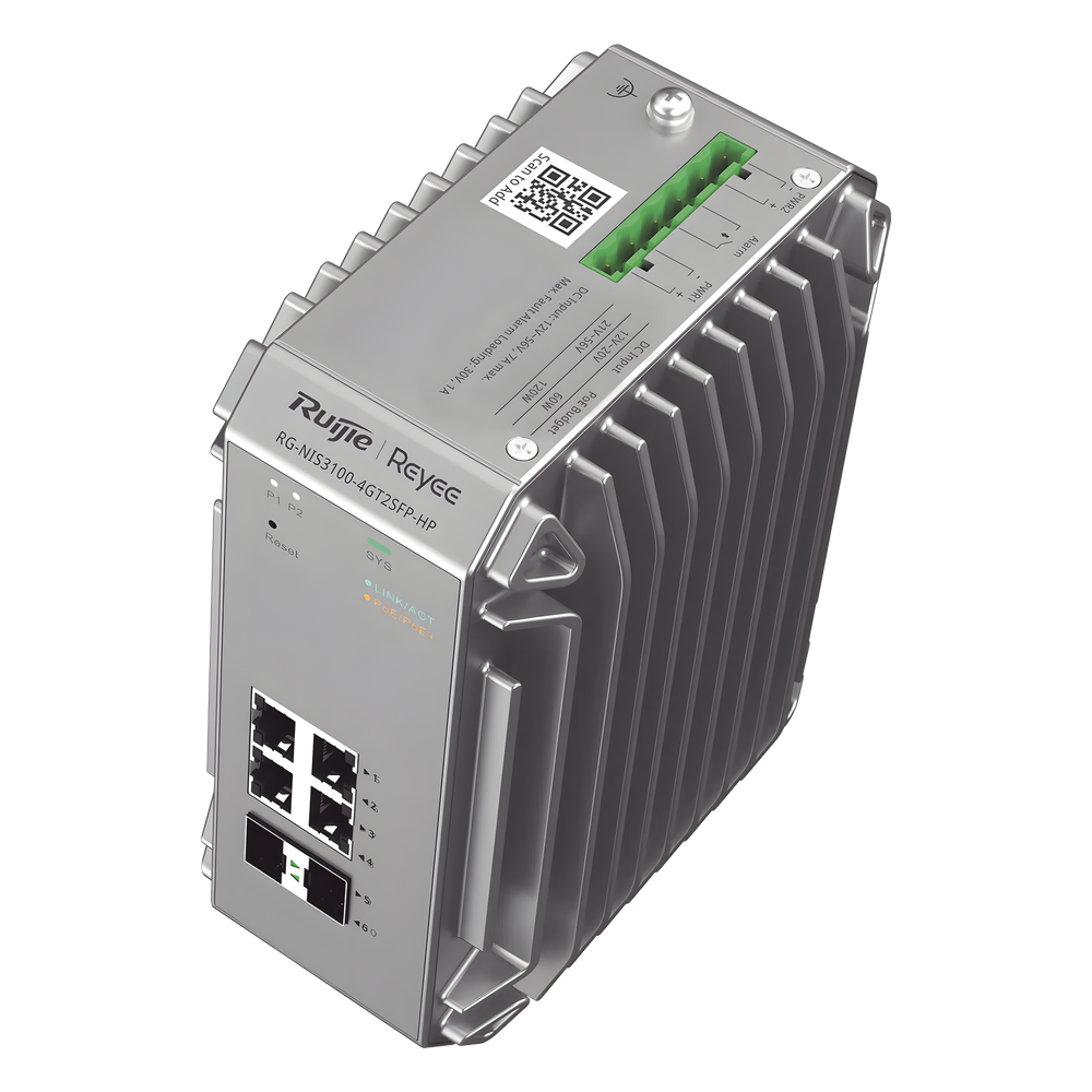 Switch Industrial PoE hasta , Ideal para temperaturas Extremas y protección contra descargas, 4 Puertos Gigabit PoE 802.3 af/at, 2 puertos SFP Administrable Cloud