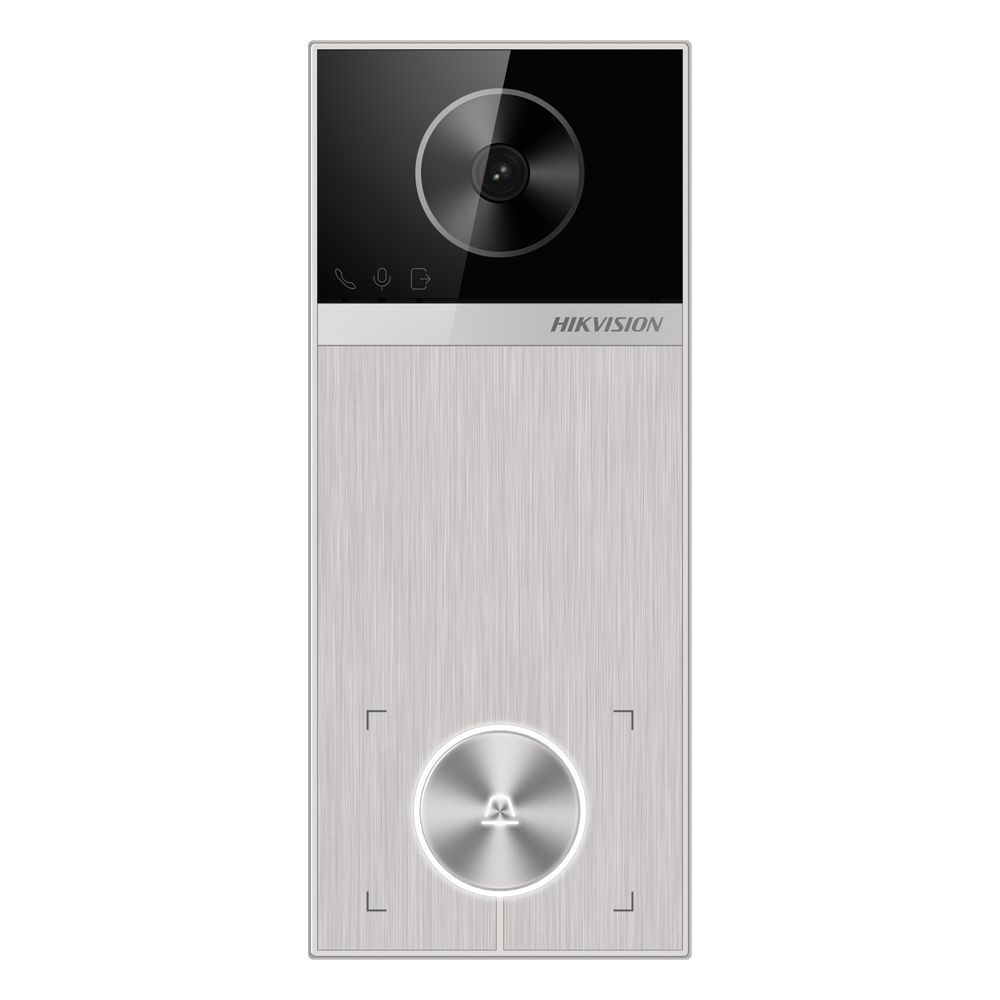 Videoportero / 4 Megapixel / Ángulo de Visión 150° / Control de 2 Cerraduras / Desbloqueo por Tarjeta, Hik-Connect y Estación Interior / IP65 / PoE IEEE802.3at / Compatibilidad ONVIF / H.265