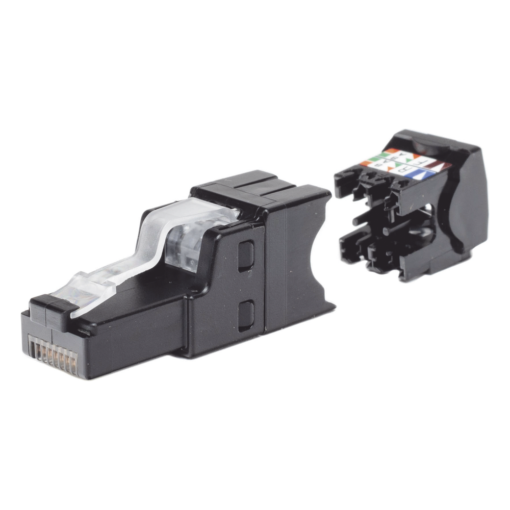 Plug RJ45 UTP, Instalación Recta, Terminación en Campo Certificable, Compatible con Cat5e, Cat6 y Cat6A, Color Negro