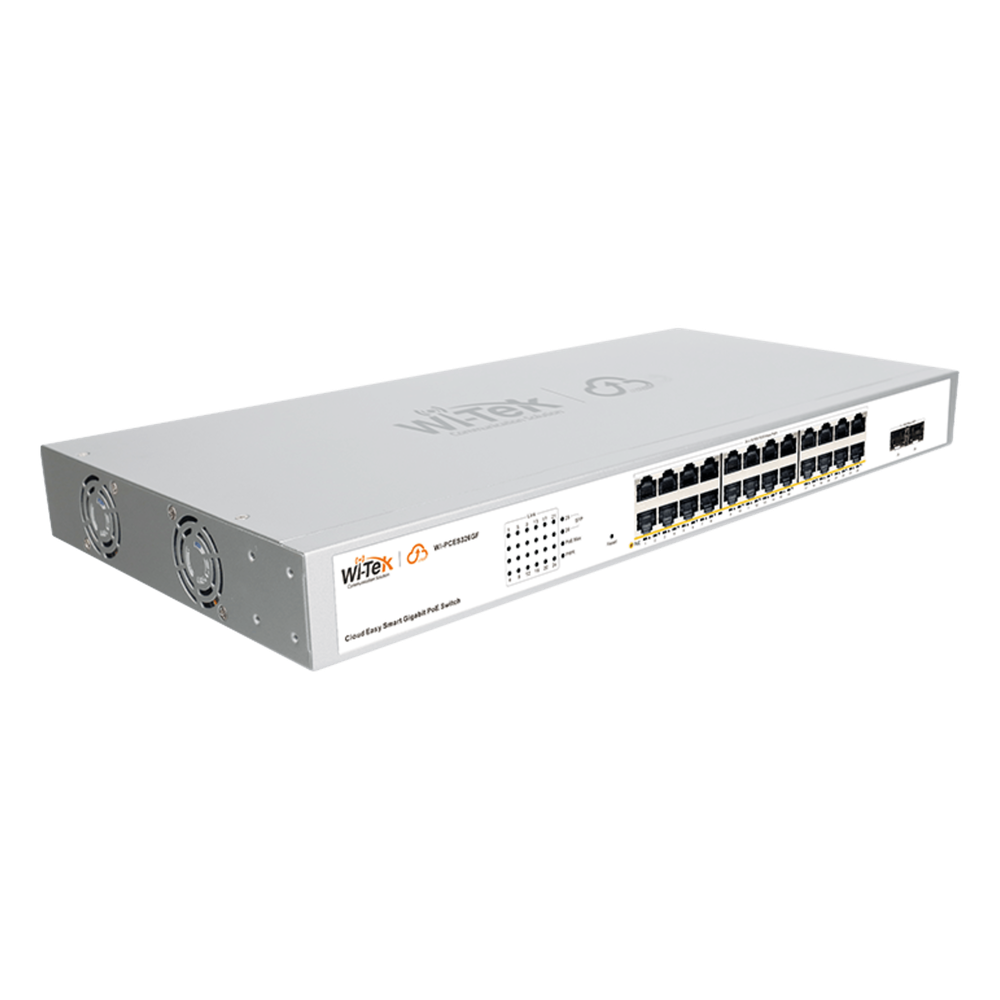 Switch Administrable PoE / 24 puertos PoE af/at Gigabit / 2 x SFP Gigabit / Administración Cloud Gratuita / Presupuesto 370 W