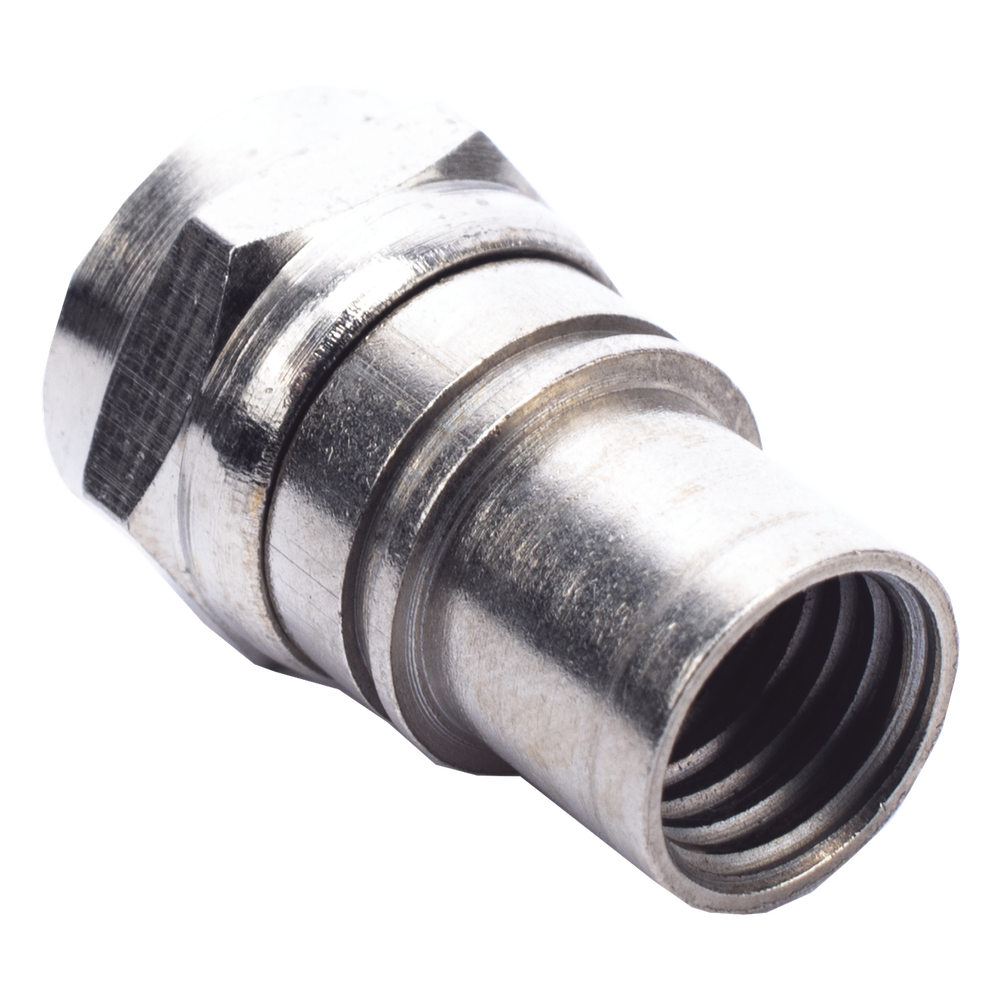 Conector F Macho Plegable, Con PIN para Cable RG-59, Cuerpo de Bronce Niquelado.