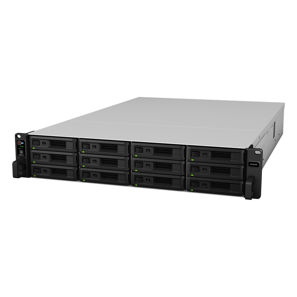 Sistema de Almacenamiento de Alta Escalabilidad Synology SA3200D | Arquitectura de Controlador Dual Activo-Pasivo | Capacidad Bruta de 576 TB | 12 Ranuras SAS | Compatibilidad con Virtualización | Protección de Carga de Trabajo sin Licencia