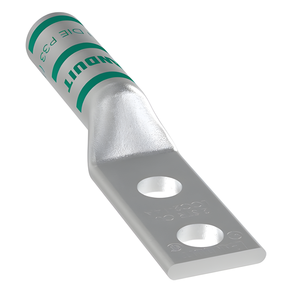 Zapata de compresión LCC2-14A-Q para cal. 2 Awg, Doble barreno para tornillo prisionero de 1/4, Espaciado de orificio 16 mm, 1 Pz