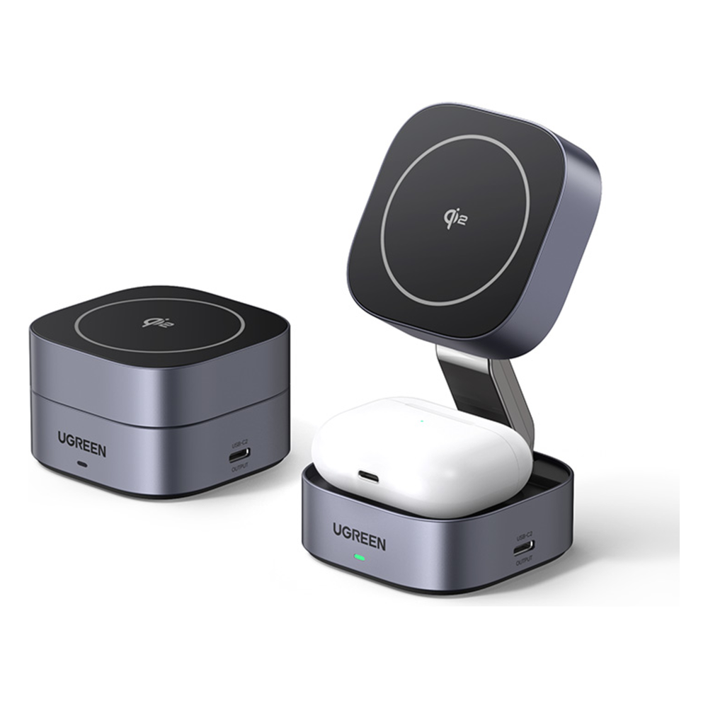 Cargador Inalámbrico 2 en 1 25W / Tecnología Magnética Qi 2 / 15W para Teléfono + 5W para Auriculares / Puerto USB-C 5W / Protecciones Múltiples / Cable USB-C Incluido