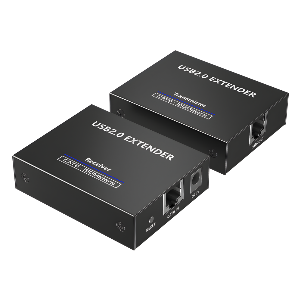 Kit EXTENSOR USB 2.0 de 4 Puertos para Distancias de Hasta  150 m | Soporta USB 2.0, USB 1.1 y USB 1.0 | UTP Cat 5e/6/6a/7 | Soporta Switch Gigabit | Ideal para Cámaras WEB, Impresoras, Escáner, Memorias, Mouse, etc.