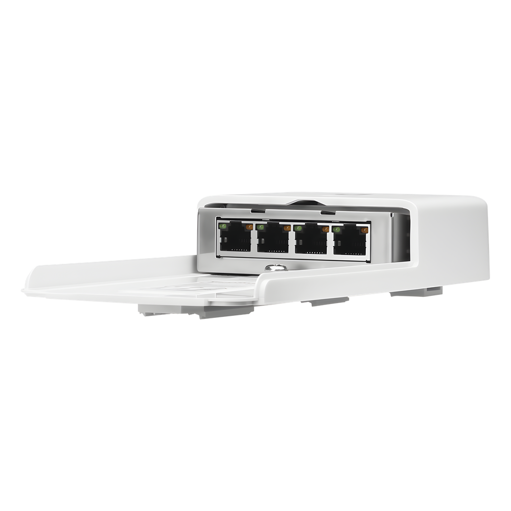 Switch PoE 24 V de Paso para Exterior con 4 Puertos Gigabit (1 PoE In, 3 PoE Out) NanoSwitch
