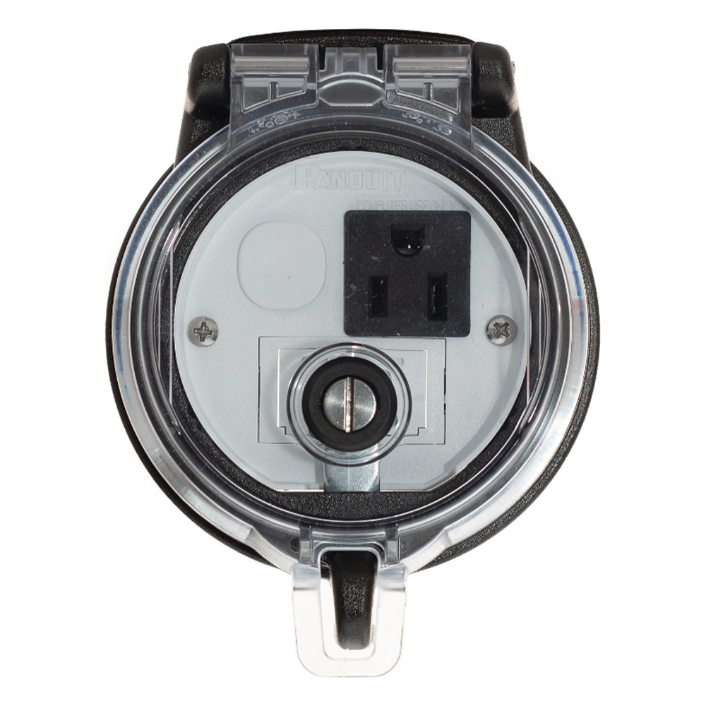 Dispositivo Circular de Puertos de Acceso a Datos, Con Dos Espacios Para Módulos Mini-Com y Un Receptáculo NEMA 5-15R, Protección IP66, de 3" de Diámetro