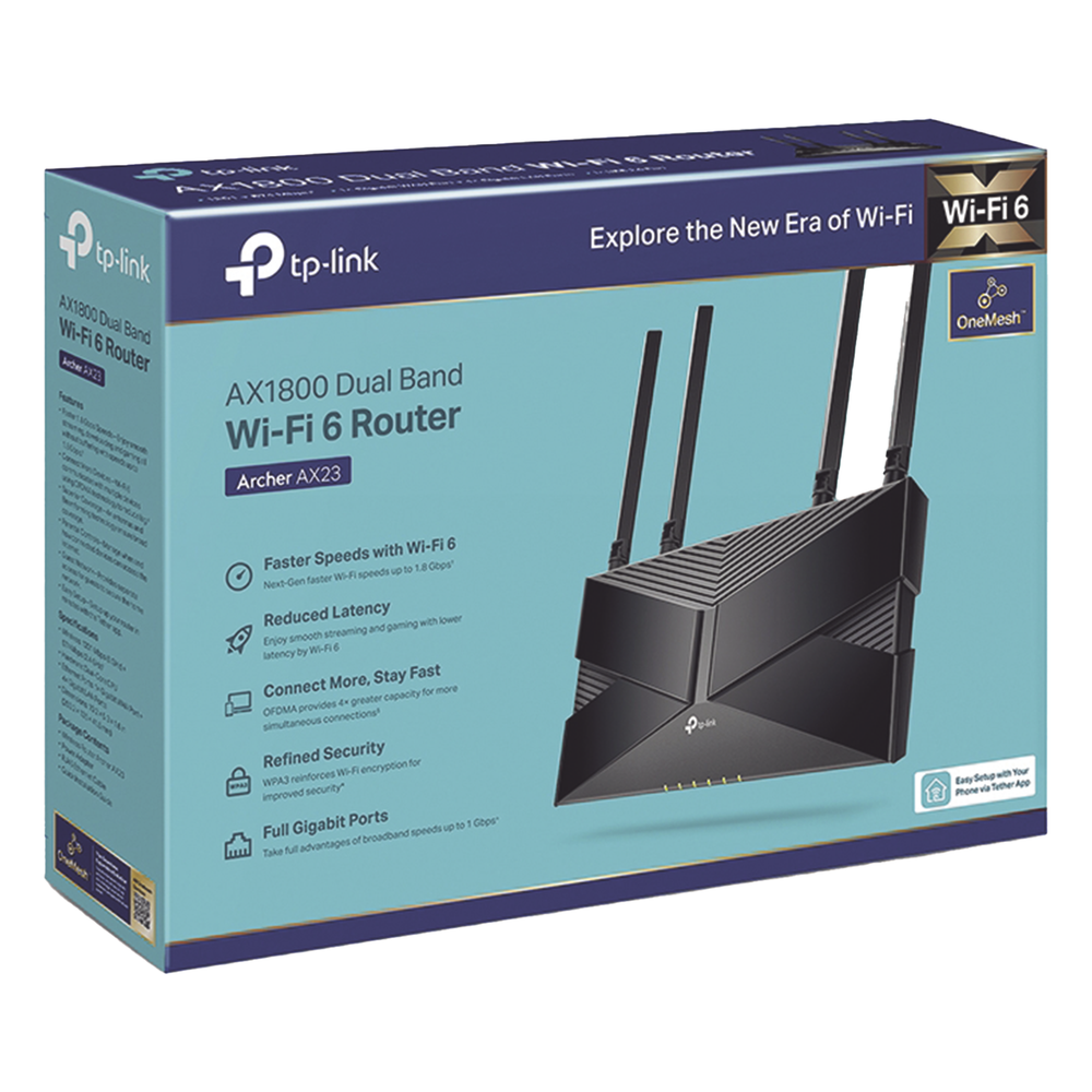 Router WiFi 6 doble banda AX 1800 Mbps /  MU-MIMO y OFDMA / 1 Puerto WAN 10/100/1000 Mbps / 4 Puertos LAN 10/100/1000 Mbps / 4 Potentes Antenas / Compatible con EasyMESH