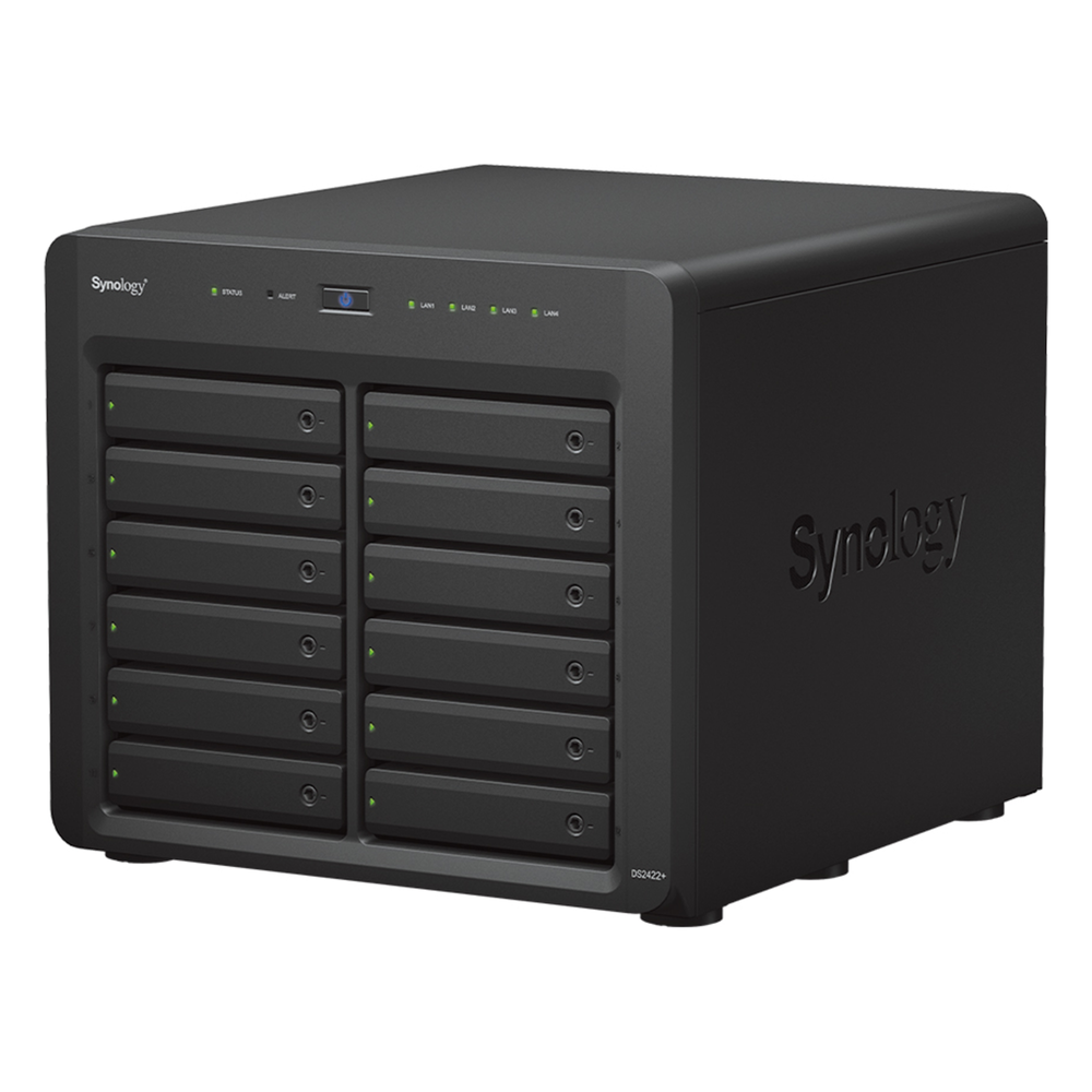 NAS Synology DiskStation DS2422+ | 12 Bahías | Expandible a 24 Bahías | Procesador AMD Ryzen Quad-Core | Hasta 32 GB DDR4 ECC | Caché NVMe SSD | Redes 10/25GbE | Compatible con Virtualización y Vigilancia.