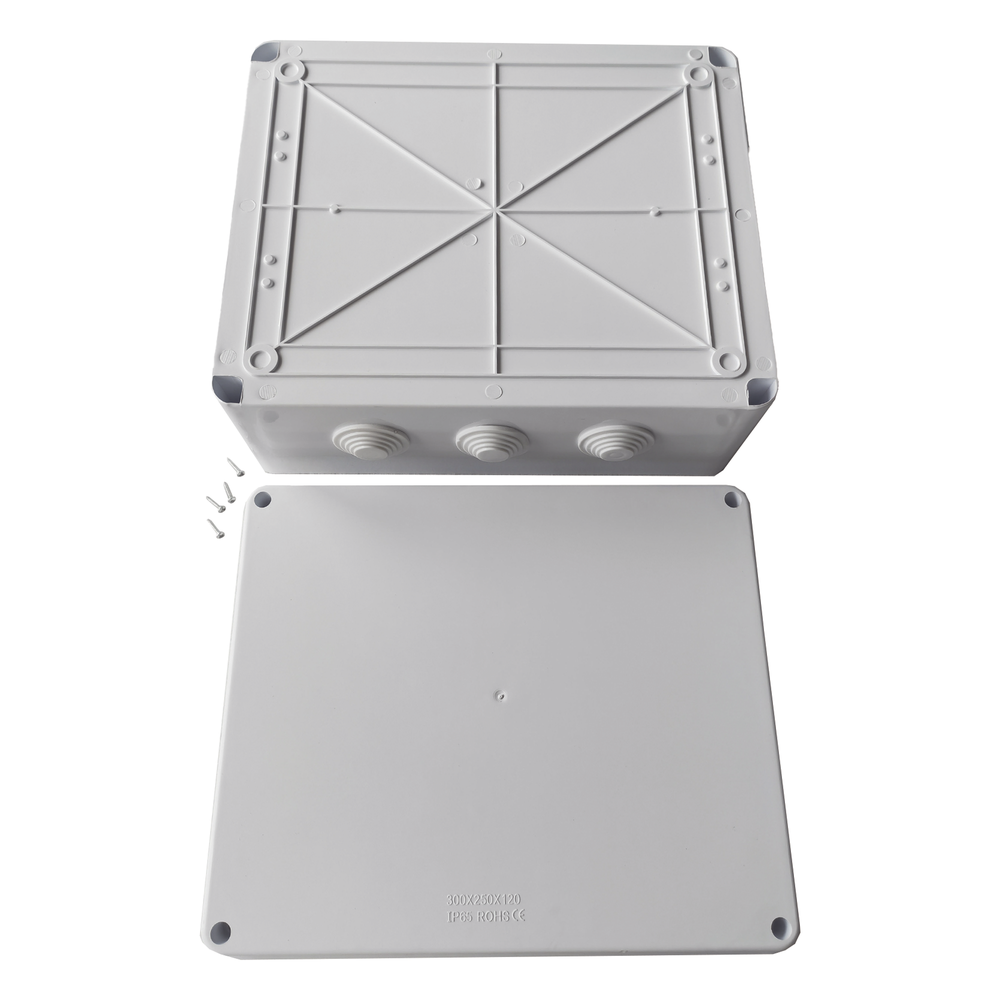 Caja de Derivación-Conexión para Exterior IP65 con 12 Entradas / 300 x 250 x 120 mm / Sellado Seguro con Empaque + 4 Tornillos / Resiste Agua, Polvo y Sol Directo