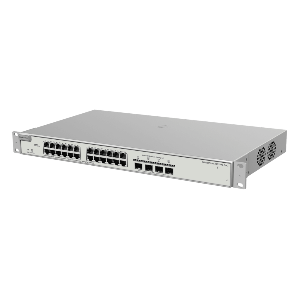 Switch Administrable Capa 3 con 24 puertos Gigabit PoE 802.3af/at + 4 SFP+ para fibra 10Gb, gestión gratuita desde la nube, 370w