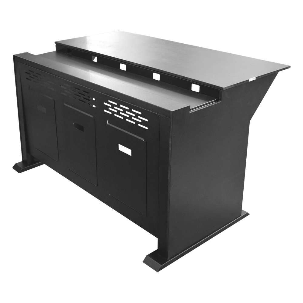 Escritorio Estación Mobiliaria Profesional de Monitoreo y Control / Videovigilancia / Acceso / Alarmas / Etc... / Metal Negro y Madera Tono Oscuro