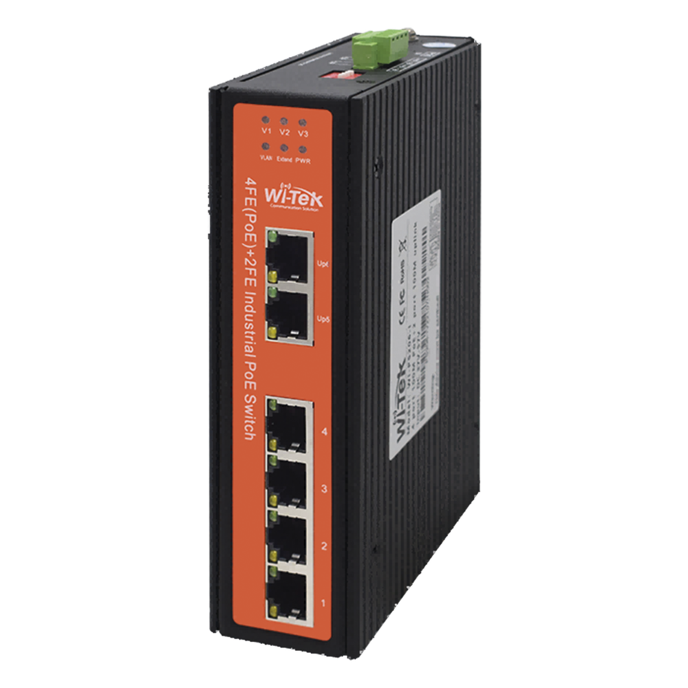 Switch industrial 4 puertos Fast Ethernetcon POE 802.3af/at + 2 puertos UPLINK gigabit