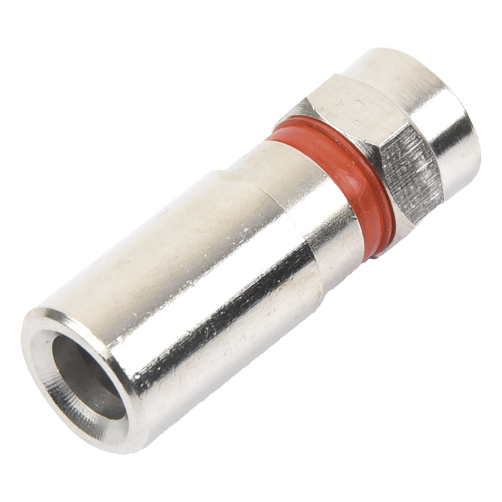 Conector F Macho de Compresión, Metálico para cable RG-59, Cuerpo de Bronce Niquelado.