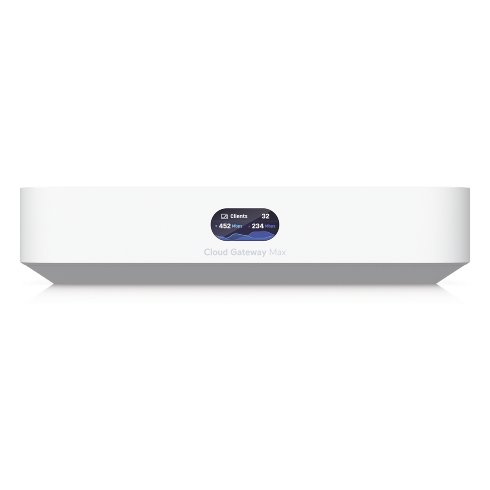 UCG Max Cloud Gateway de 2.5 GbE Compacto con Soporte para hasta 30 Dispositivos UniFi, 300+ Clientes, Enrutamiento IPS de 2.3 Gbps y Almacenamiento 512 GB de Memoria Interna