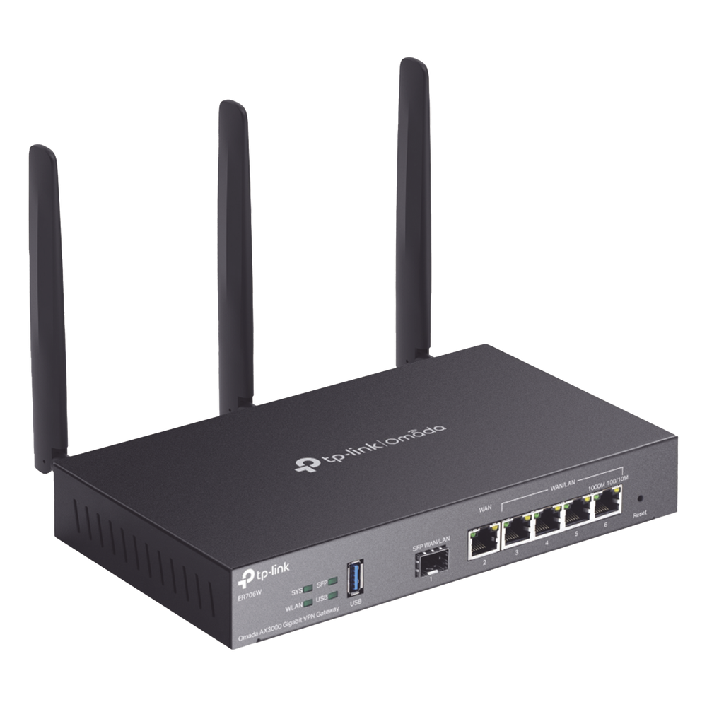 Router Omada VPN / SDN Multi-WAN Gigabit / 1 Puerto WAN SFP Gigabit / 1 Puerto WAN RJ45 Gigabit / 2 Puertos LAN RJ45 Gigabit / 2 Puertos Configurables LAN/WAN / 150,000 Sesiones Concurrentes / Administración Centralizada Omada o Stand-Alone