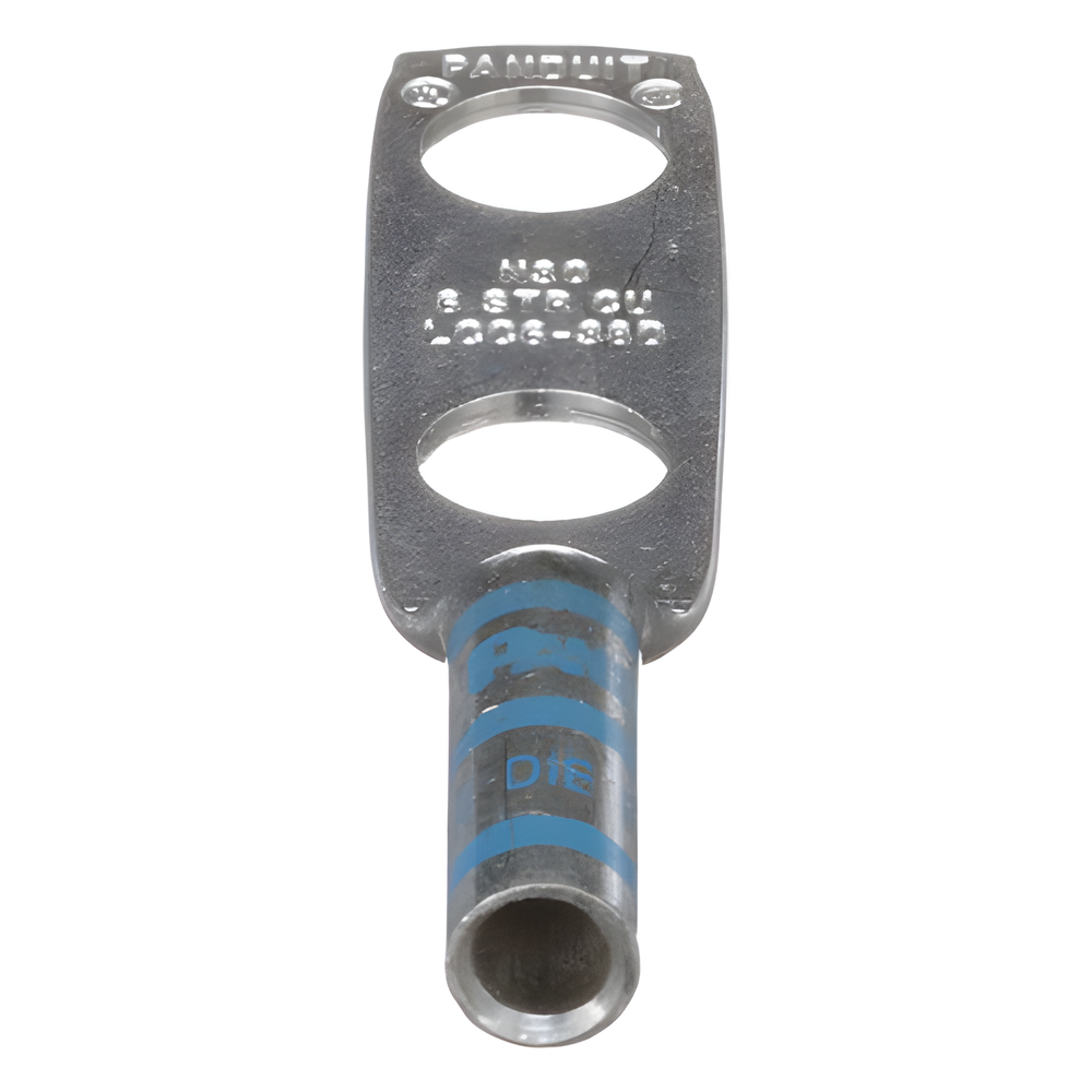Zapata de compresión LCC6-38D-L para cal. 6 Awg, Doble barreno para tornillo prisionero de 3/8, Espaciado de orificio 25.4mm, 1 Pz