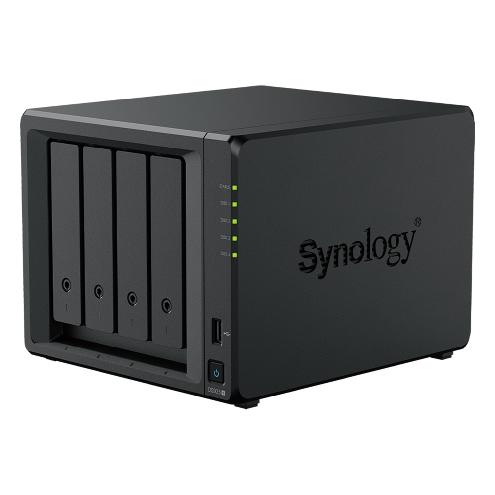 NAS DiskStation DS925+ | 4 Bahías | Expandible a 9 Bahías | 2 Puertos 2.5GbE | 2 Ranuras M.2 NVMe | AMD Ryzen V1500B | 4 GB DDR4 ECC | Hasta 565 MB/s Escritura Secuencial | Compatible con RAID | Synology DSM.