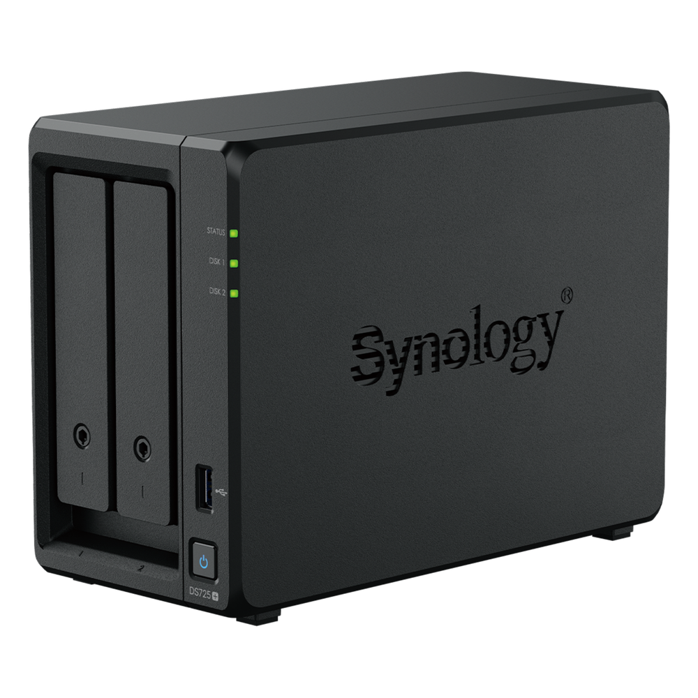 NAS Synology DiskStation DS725+ | 2 Bahías | Expandible hasta 7 Unidades | 2 Ranuras M.2 NVMe | Puerto 2.5GbE | Rendimiento 276 MB/s Lectura y 224 MB/s Escritura | Compatible con Unidad de Expansión DX525.