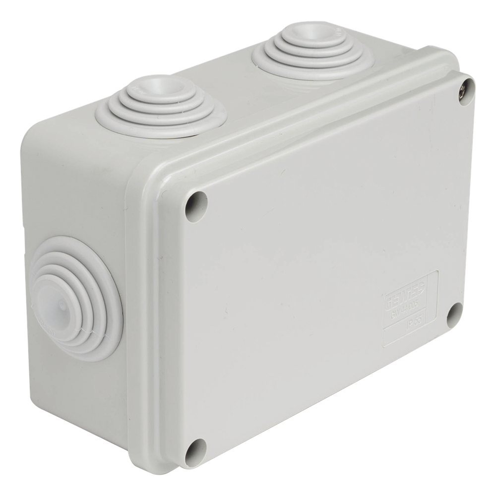 Caja Estanca de PVC Para Derivación y Conexión, 6 Entradas, Tapa Atornillada, 120x80x50 mm (Área interna), Uso Exterior IP55, Material que no Propaga el Fuego y Libre de Hálogenos