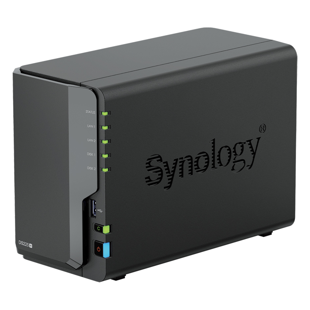 NAS DiskStation DS225+ | 2 Bahías | Intel Celeron J4125 | 2 GB DDR4 | Hasta 40 TB | Puertos 1GbE y 2.5GbE | USB 3.2 Gen 1 | Compatible con RAID | Synology DSM.