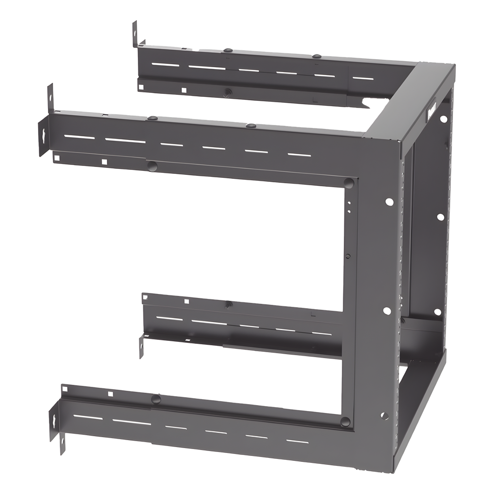 Rack PanZone® de Montaje en Pared, de 19in, Profundidad Ajustable, Rieles Numerados y Roscados #12-24, 12 UR, Color Negro