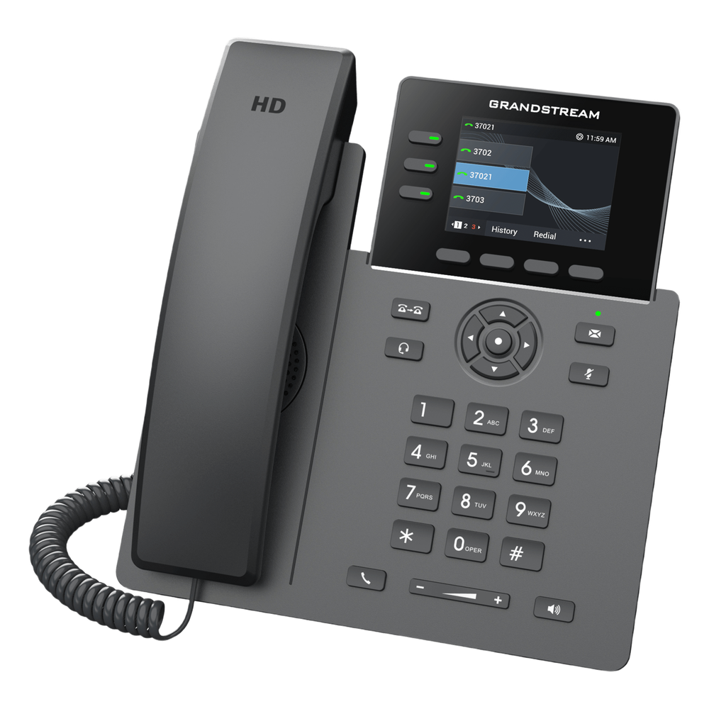 Teléfono IP Grado Operador / 3 Líneas / 12 Botones Virtuales Multiuso / Pantalla LCD 2.8 Pulgadas / Puertos Gigabit con PoE / Audio HD / Compatible con GDMS