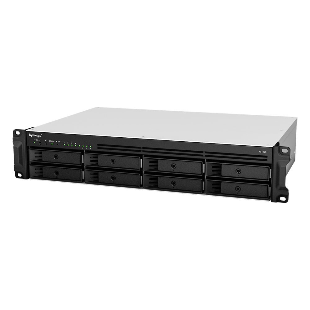 Servidor de Almacenamiento en Red RackStation RS1221+ | 8 Bahías | Expansión a 12 Bahías | CPU AMD Ryzen V1500B | 4 GB DDR4 ECC | RAID Soportado | 10/25GbE | Synology High Availability | Protección de Datos Integral.