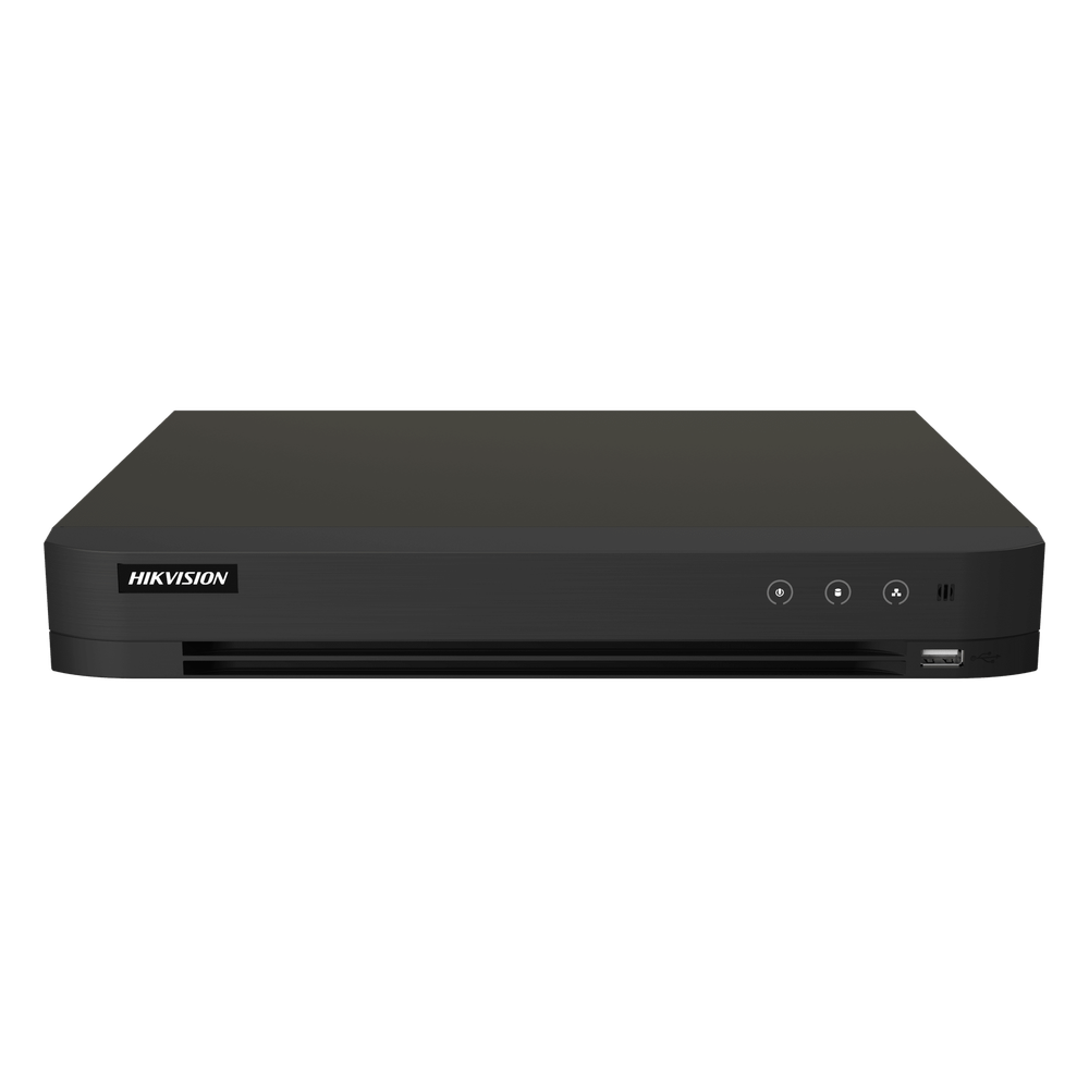 DVR 16 Canales TURBOHD + 16 Canales IP / 8 Megapixel (4K) / Audio Bidireccional / ACUSENSE / Audio Bidireccional / 1 Bahía de Disco Duro / Salida de Video en Full HD / H.265+