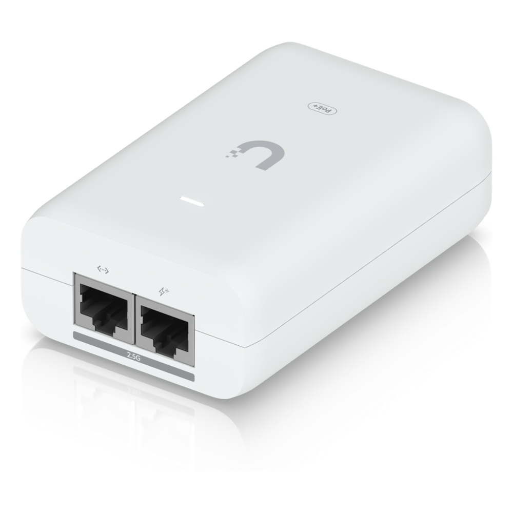 Adaptador PoE+ 2.5G / hasta 30 W / 48V 0.65A / (2) Puertos RJ45 MultiGigabit 2.5G / Salida PoE+ / LED Indicador / Ideal para APs UniFi WiFi 7 / / Protección contra Sobretensiones