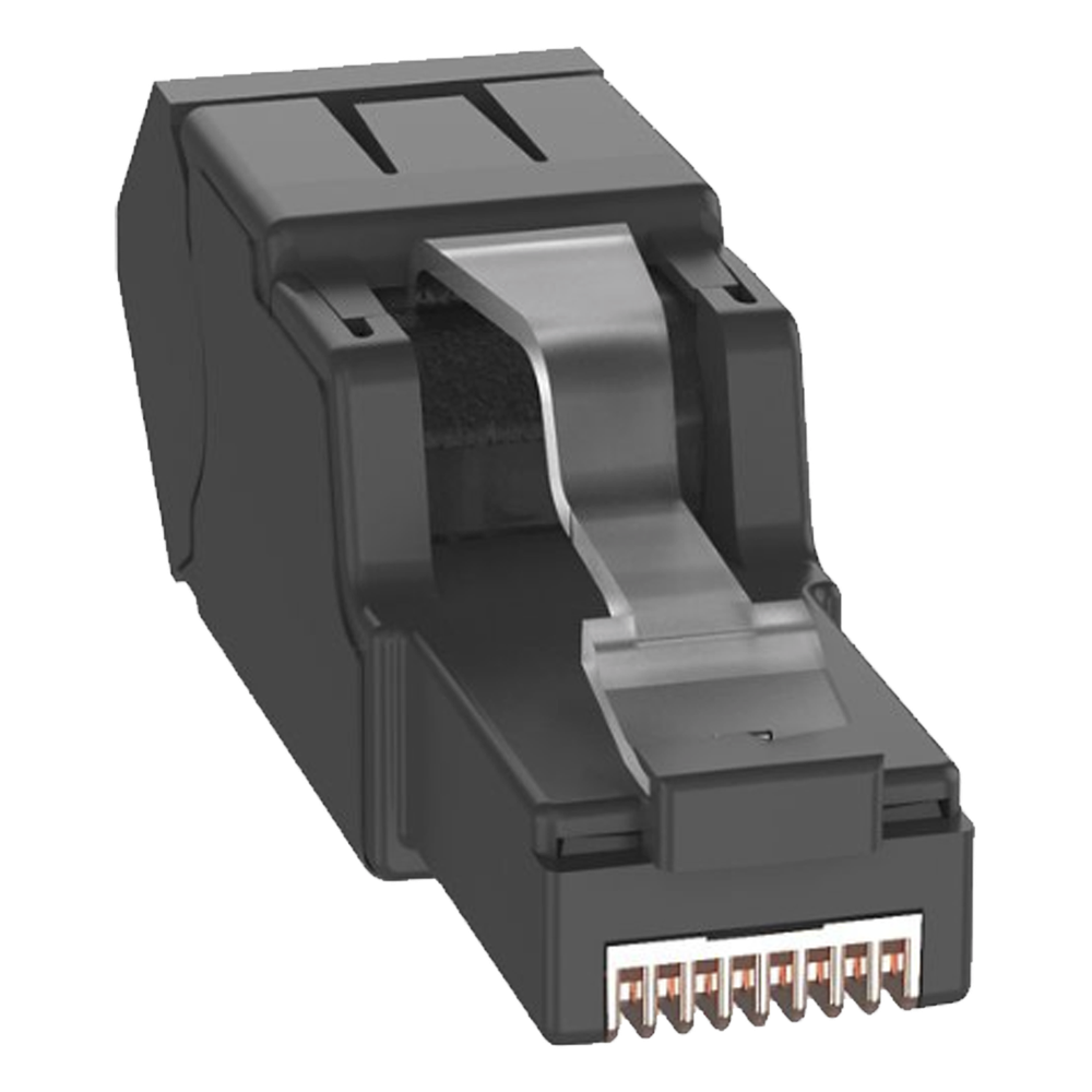 Plug RJ45 UTP, Instalación Angulada 45 Grados, Terminación en Campo Certificable, Compatible con Cat5e, Cat6 y Cat6A, Color Negro