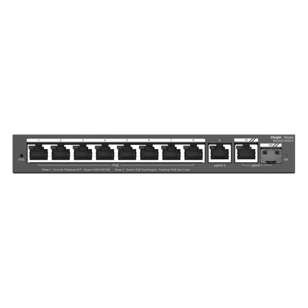 Switch Administrable con 8 puertos Gigabit PoE, 2 Uplinks Gigabit (1 SFP), gestión gratuita desde la nube