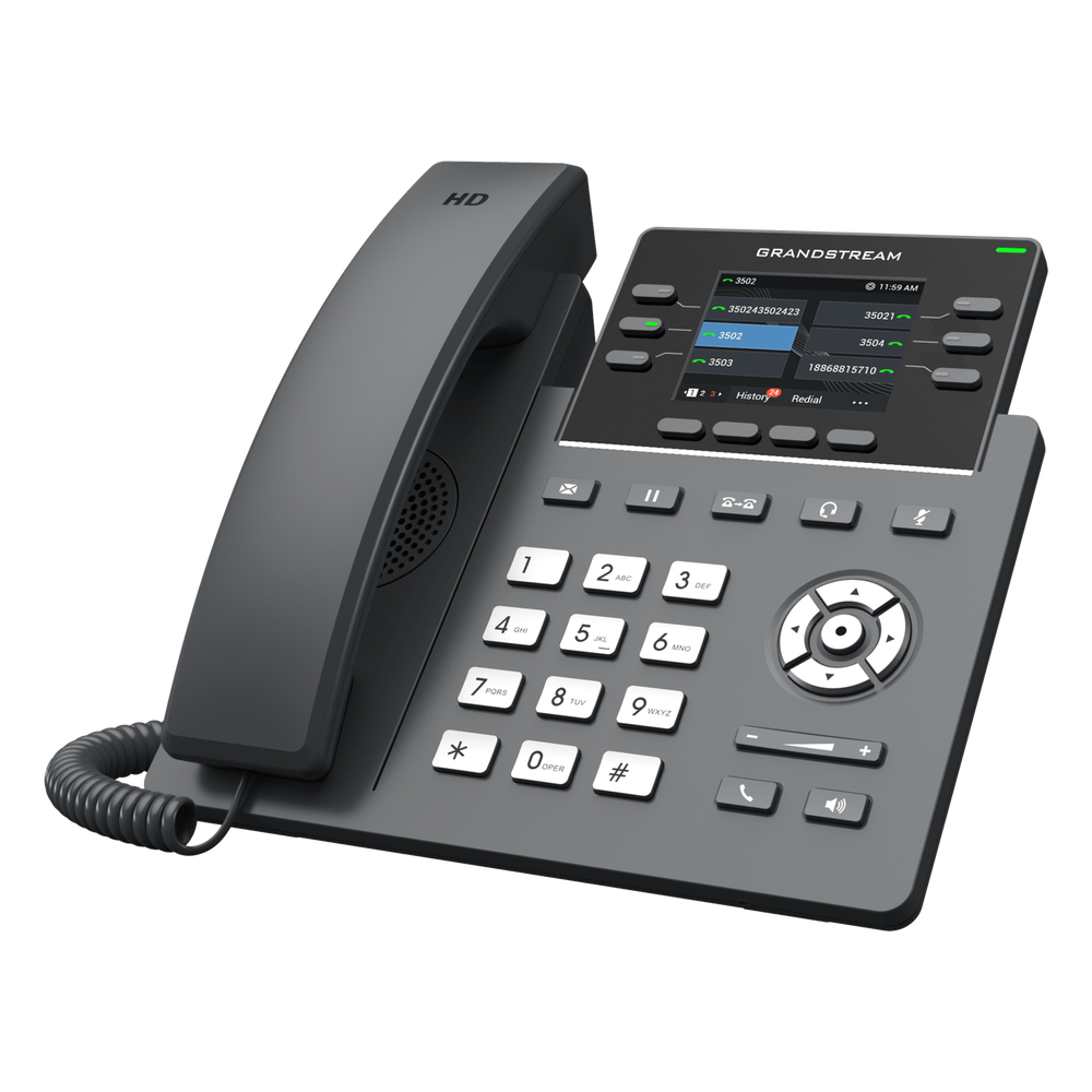 TELÉFONO IP 6 LÍNEAS GRADO OPERADOR / 24 TECLAS MULTIPROPÓSITO VIRTUALES / WI-FI 6 DOBLE BANDA Y BLUETOOTH / DOS PUERTOS GIGABIT / PANTALLA LCD A COLOR INTERCAMBIABLE / SEGURIDAD NIVEL EMPRESARIAL