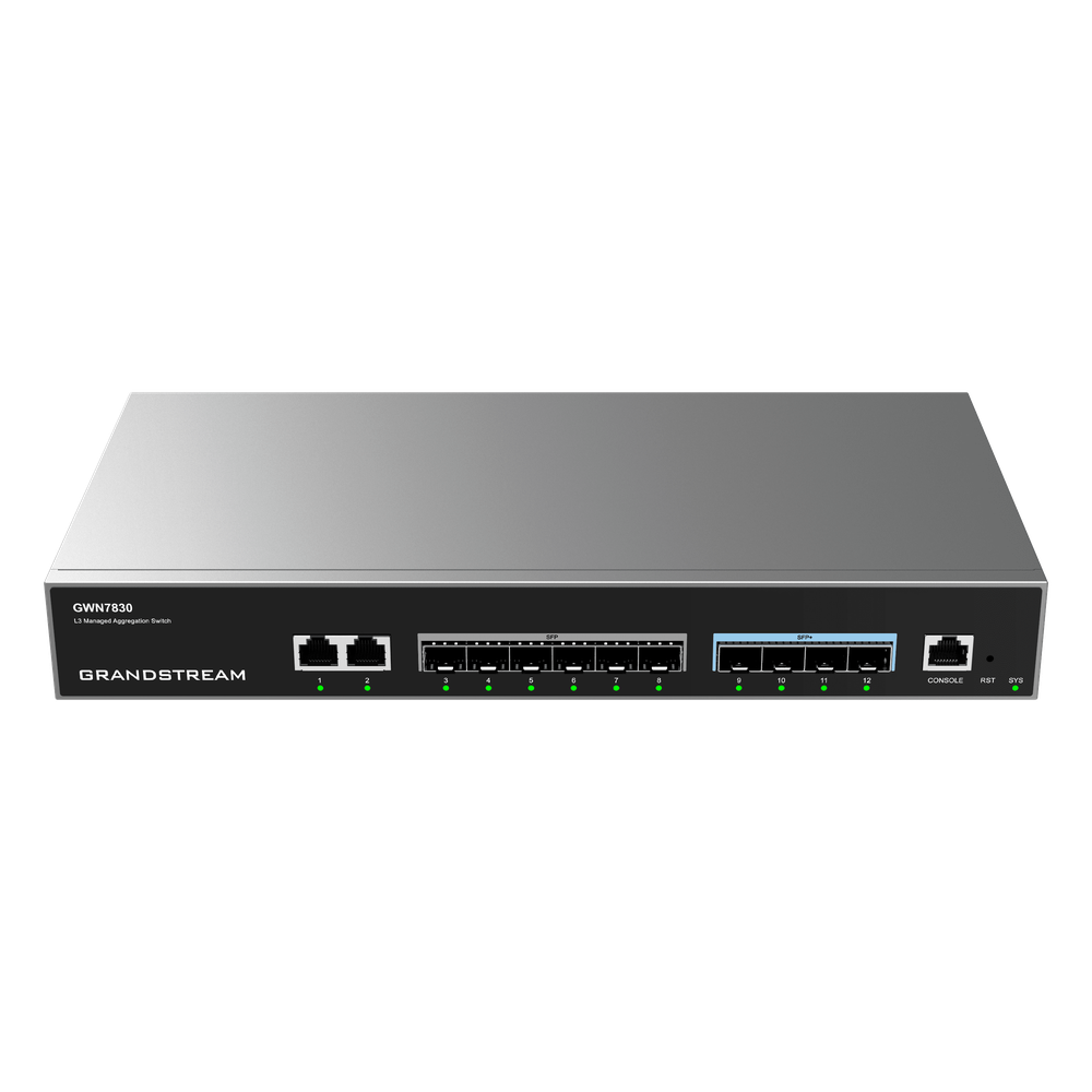 Switch de Agregación Capa 3 GWN7830 / 2 Puertos Gigabit Ethernet / 6 Puertos Gigabit SFP / 4 Puertos 10Gigabit SFP+ / QoS Integrada / Soporte IPv6 e IPv4 / Seguridad Avanzada / Stacking /