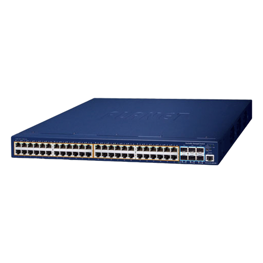 Switch Administrable Stacking Capa 3, 48 Puertos PoE Gigabit 802.3at, 6 Puertos SFP de 10 G, Entrada de Alimentación Redundante de 55 V cc.
