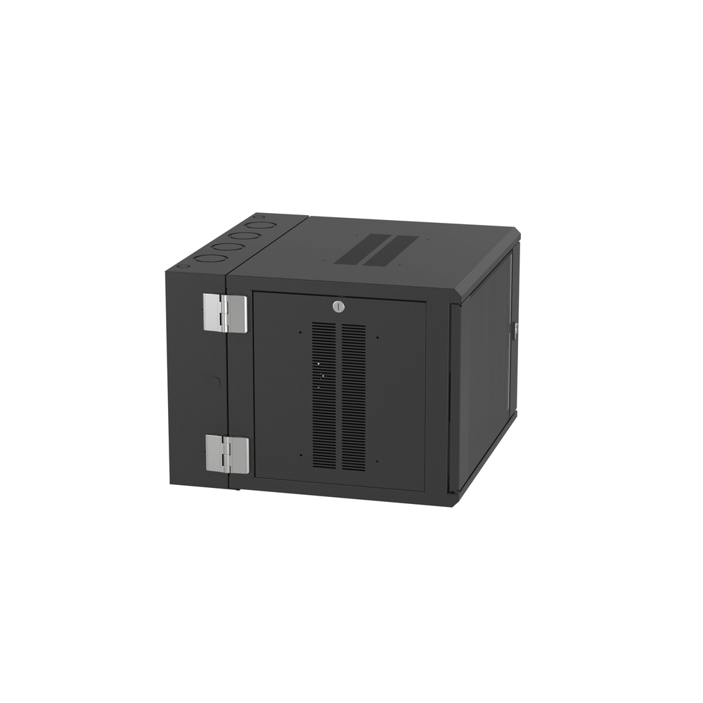 Gabinete PanZone de Montaje en Pared, de 19in, Puerta con Ventana de Seguridad, 9 UR, 635mm de Profundidad, Color Negro