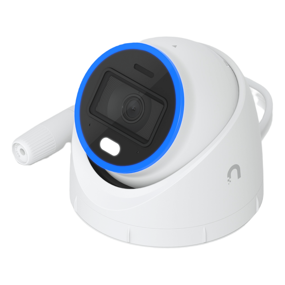 Cámara UniFi Protect Turret AI blanca / 4K(8MP) / Ángulo ultra-ancho 109.9 / Visión Nocturna IR 40 m / AI Avanzado: Reconocimiento de Rostros y Matrículas / LED para color en la noche / Micrófono 2 vías / ranura M
