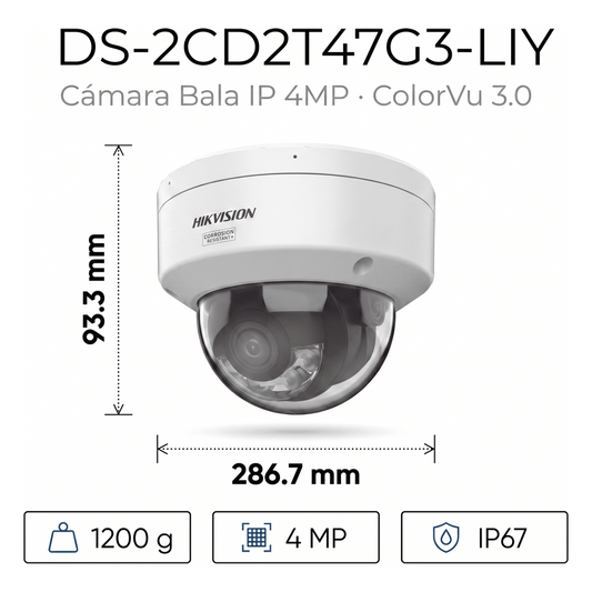 [Dual Light + ColorVu 3.0 + HikAI] Bala IP 4 Megapixel / Lente 4 mm / 60 mts IR + Luz Blanca / Exterior IP67 / WDR 130 dB / ACUSENSE 3.0 / Metal / NEMA 4X / ACUSEEK